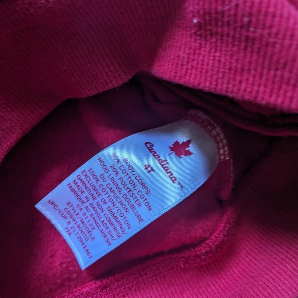 Canada Hoodie Full Zip Jacket Child Sz 4